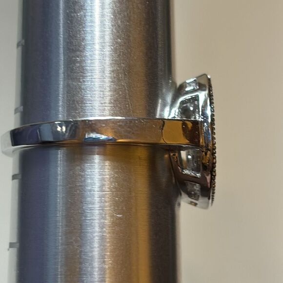 Decorative Silver Tone Circular Moon Ring Small Green rhinestones Size 8 - Picture 3 of 5